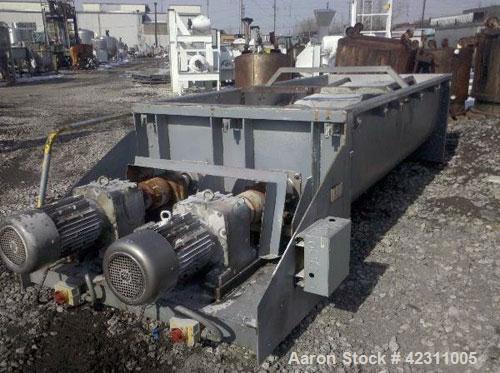 Used Ten Have Engineering Dual Shaft Ribbon Blender, 73 cubic feet, type RYS Lintmenger. Stainless steel trough 49’’ wide x 120’’ long. (2) 24’’ diameter carbon steel tangential double ribbons, outbo...