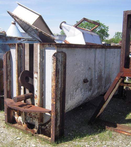 Used Ribbon Blender, 143 Cubic Feet, 304 Stainless Steel. Non-jacketed trough 44" wide x 144" long x approximately 59" deep. 4" diameter stainless steel clad shaft with partial ribbons and posts. 1 p...