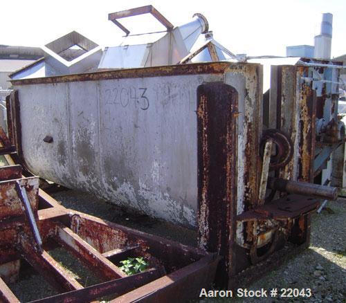 Used Ribbon Blender, 143 Cubic Feet, 304 Stainless Steel. Non-jacketed trough 44" wide x 144" long x approximately 59" deep. 4" diameter stainless steel clad shaft with partial ribbons and posts. 1 p...