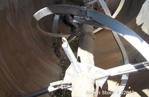 Used Ribbon Blender, 143 Cubic Feet, 304 Stainless Steel. Non-jacketed trough 44" wide x 144" long x approximately 59" deep. 4" diameter stainless steel clad shaft with partial ribbons and posts. 1 p...