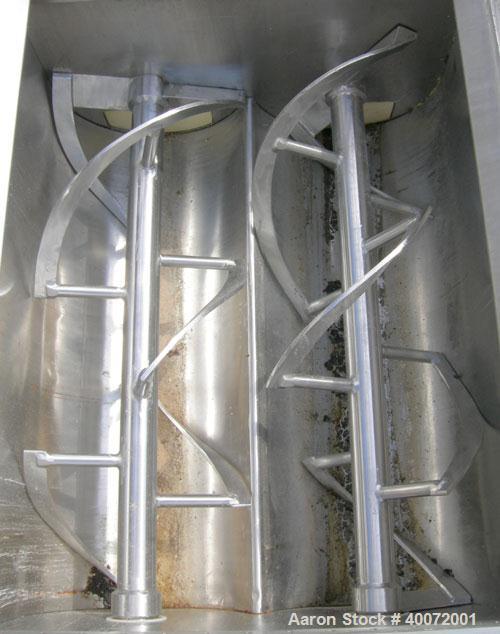 Used Twin Shaft Ribbon Mixer, Approximately 41 Cubic Foot Capacity, 304 Stainless Steel.  304 stainless steel jacketed trough 40" wide x 51" long x approximately 17" deep, no rating.  (2) 3 1/4" diam...