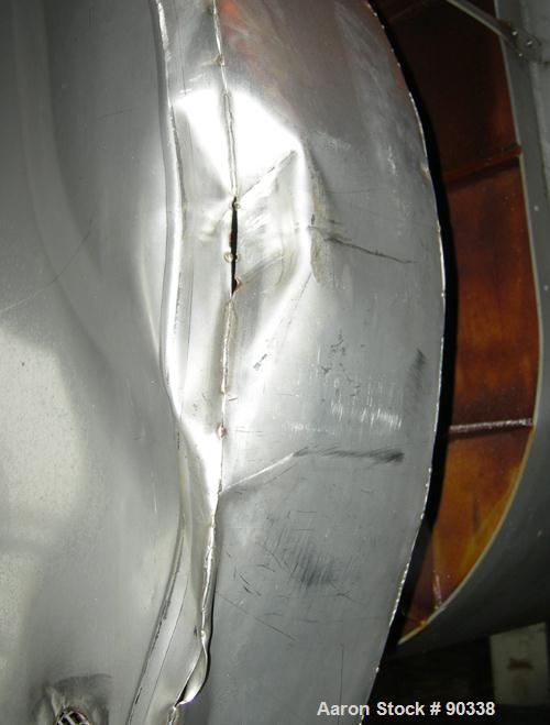 Used Ribbon Blender, 64 Cubic Feet Working Capacity, 304 Stainless Steel. Non-jacketed trough 36" wide x 96" long x approximately 39" deep. 4" diameter shaft, inner ribbon 2" wide x 1/4" thick, inter...