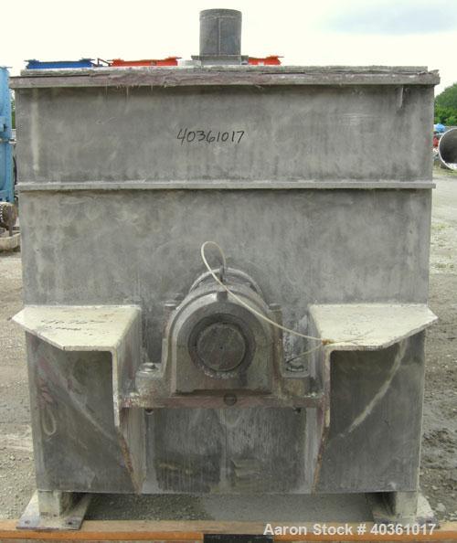 Used O'Hara double spiral ribbon blender, 200 cubic feet, model 200CU, 304 stainless steel. Non-jacketed trough approximately 54" wide x 144" long. Ribbons welded to posts. 1 piece top cover, 8" cent...