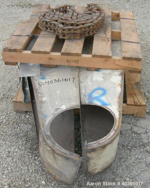Used O'Hara double spiral ribbon blender, 200 cubic feet, model 200CU, 304 stainless steel. Non-jacketed trough approximately 54" wide x 144" long. Ribbons welded to posts. 1 piece top cover, 8" cent...