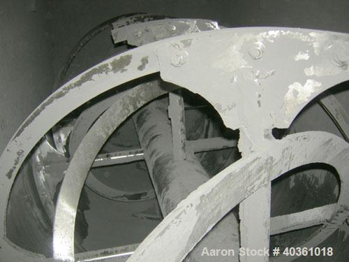 Used O'Hara Double Spiral Ribbon Blender, 200 cubic feet, model RB200, 304 stainless steel. Non-jacketed trough approximately 54" wide x 144" long. Ribbons welded to posts. 1 piece top cover, 8" cent...