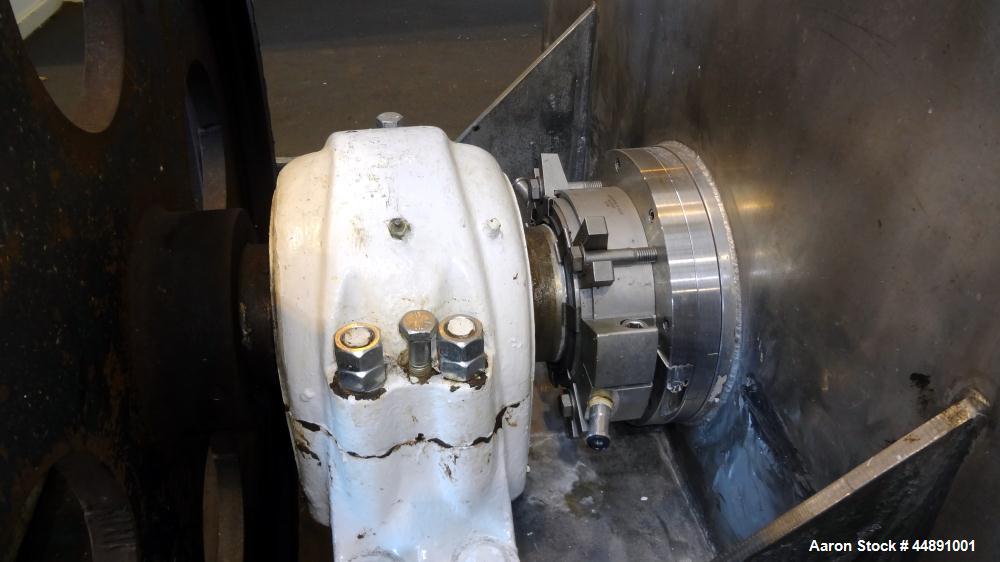 Used Mueller Double Spiral Ribbon Blender, 220 cubic feet working capacity, 304 stainless steel.  304 Stainless steel non-code dimple jacketed trough 60" wide x 129" long x approximately 60" deep, ra...