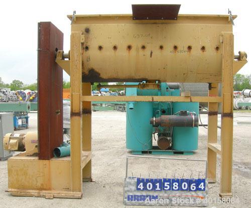 Used Paul O Abbe #10 Double Spiral Ribbon Blender, 40 cubic feet working capacity, 304 stainless steel. Carbon steel jacketed trough 30'' wide x 88'' x approximately 34" deep, rated 14 psi. 5" diamet...