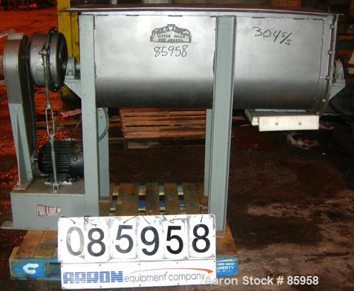 USED: Paul O Abbe double spiral ribbon blender, 8.3 cubic feet working capacity, 304 stainless steel. Non-jacketed trough 50" long x 18" wide x approximately 22" deep. 2-1/2" diameter shaft. Inner ri...