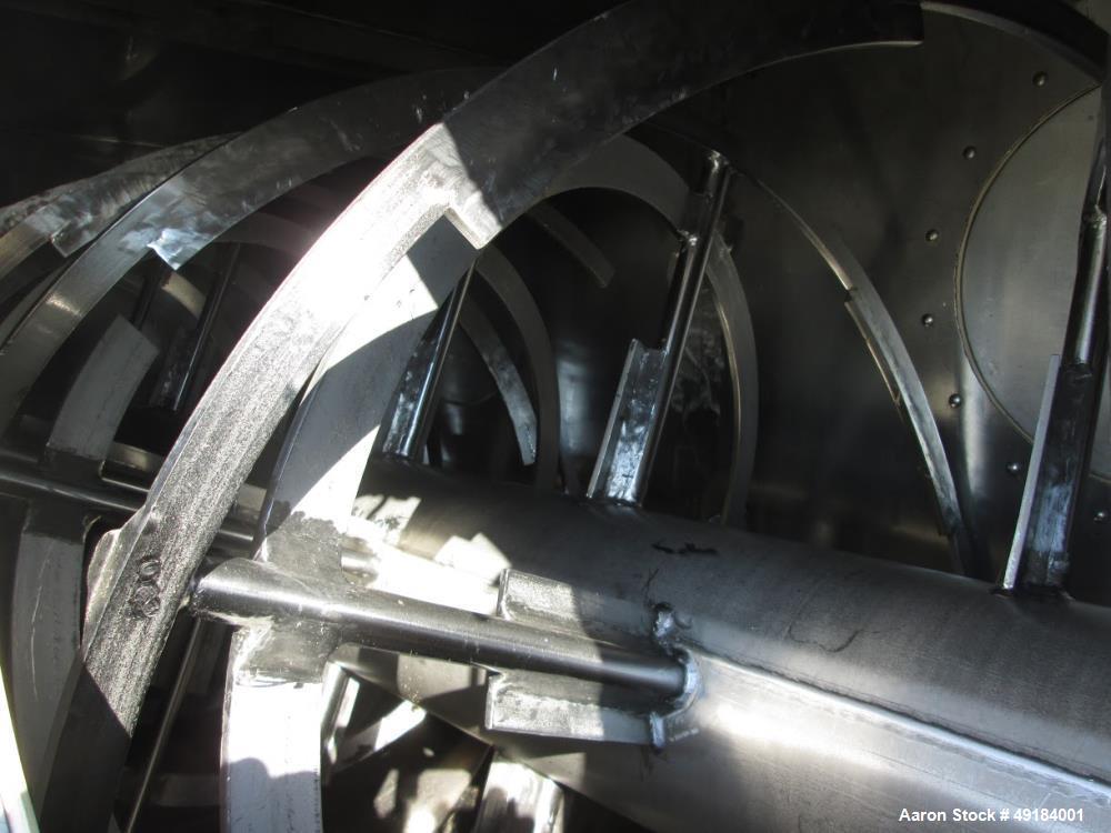 Used Pillsbury Company Double Spiral Ribbon Blender. Approximate 128 cubic feet. 304 stainless steel. Non-jacketed trough approximately 123-1/2" long x 45" wide x 50" deep. Approximate 10" diameter s...