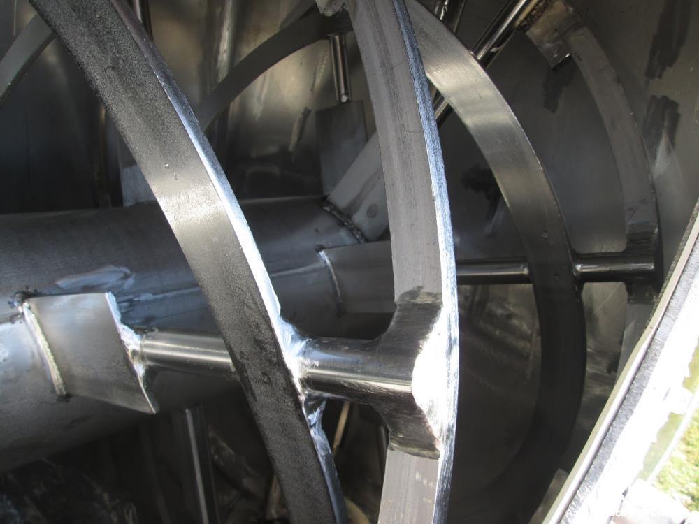 Used Pillsbury Company Double Spiral Ribbon Blender. Approximate 128 cubic feet. 304 stainless steel. Non-jacketed trough approximately 123-1/2" long x 45" wide x 50" deep. Approximate 10" diameter s...