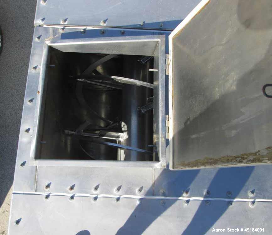 Used Pillsbury Company Double Spiral Ribbon Blender. Approximate 128 cubic feet. 304 stainless steel. Non-jacketed trough approximately 123-1/2" long x 45" wide x 50" deep. Approximate 10" diameter s...
