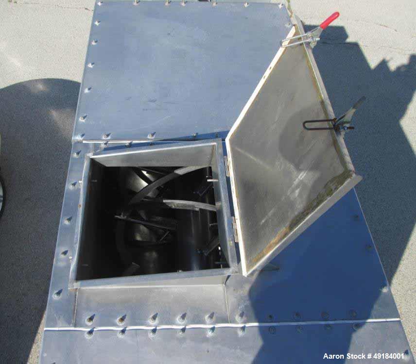 Used Pillsbury Company Double Spiral Ribbon Blender. Approximate 128 cubic feet. 304 stainless steel. Non-jacketed trough approximately 123-1/2" long x 45" wide x 50" deep. Approximate 10" diameter s...
