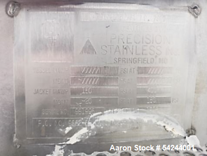 Used Precision Stainless 37 Cu Ft (300 Gallon) Jacketed Double Ribbon Blender | 150 PSI Jacket | 5 HP Drive | Bottom Knife-Gate Discharge