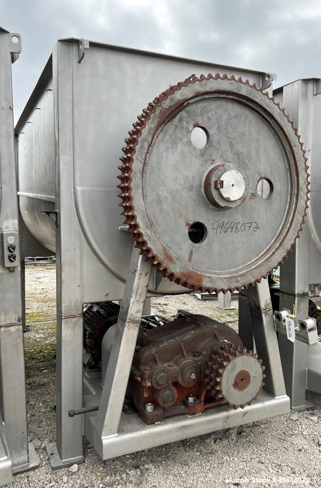 Used 316 Stainless Steel Double Spiral Ribbon Blender. Approximate 270 Cubic Foot working capacity. Non-Jacketed trough approximately 144" L x 60" W x 66" Deep. Open top, no cover. Approximate 10" di...