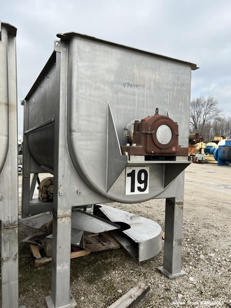 Used 316 Stainless Steel Double Spiral Ribbon Blender. Approximate 270 Cubic Foot working capacity. Non-Jacketed trough approximately 144" L x 60" W x 66" Deep. Open top, no cover. Approximate 10" di...