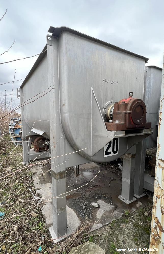 Used 316 Stainless Steel Double Spiral Ribbon Blender. Approximate 270 Cubic Foot working capacity. Non-Jacketed trough approximately 144" L x 60" W x 66" Deep. Open top, no cover. Approximate 10" di...