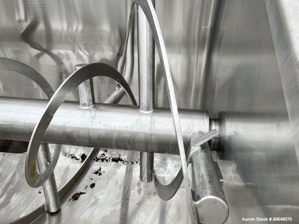 Used 316 Stainless Steel Double Spiral Ribbon Blender. Approximate 270 Cubic Foot working capacity. Non-Jacketed trough approximately 144" L x 60" W x 66" Deep. Open top, no cover. Approximate 10" di...