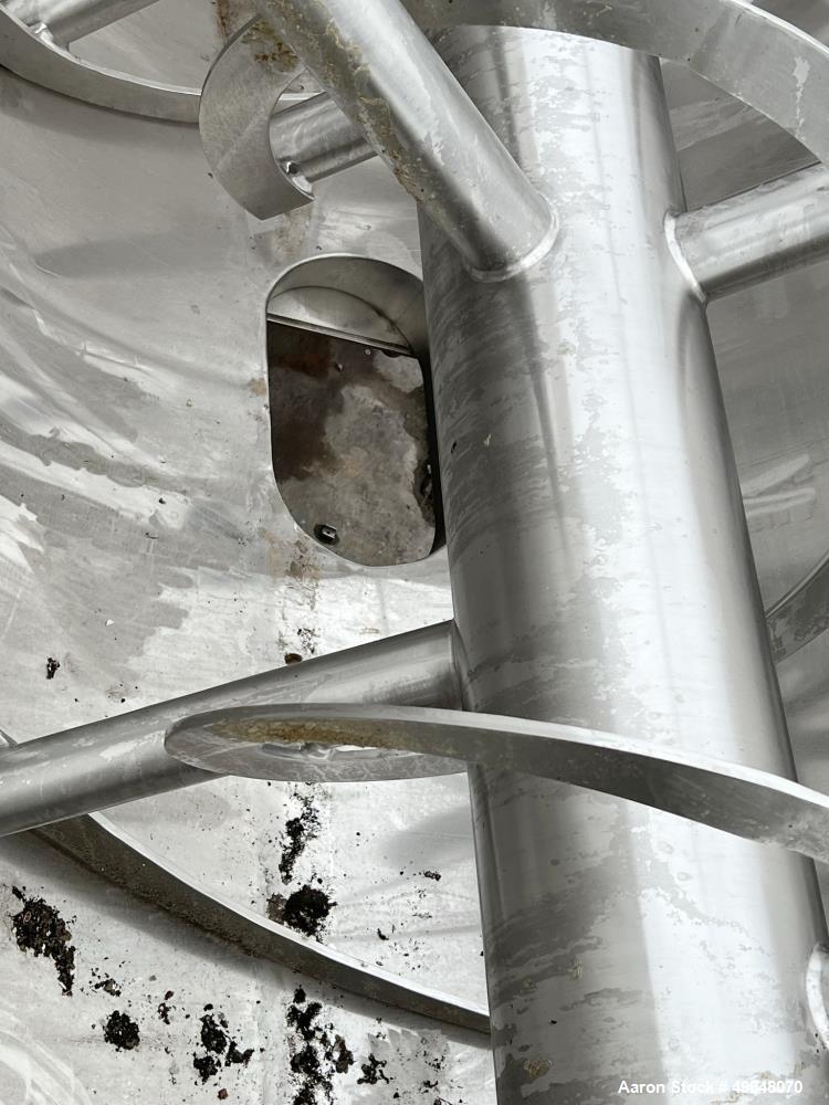 Used 316 Stainless Steel Double Spiral Ribbon Blender. Approximate 270 Cubic Foot working capacity. Non-Jacketed trough approximately 144" L x 60" W x 66" Deep. Open top, no cover. Approximate 10" di...