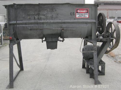 Used Robinson Double Spiral Ribbon Blender, Size 7, 44 Cubic Feet Working Capacity, Carbon Steel. Jacketed trough 30" wide x 96" long x approximately 35" deep, no rating. 5" diameter shaft, inner rib...