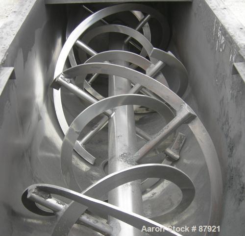 Used Robinson Double Spiral Ribbon Blender, Size 7, 44 Cubic Feet Working Capacity, Carbon Steel. Jacketed trough 30" wide x 96" long x approximately 35" deep, no rating. 5" diameter shaft, inner rib...