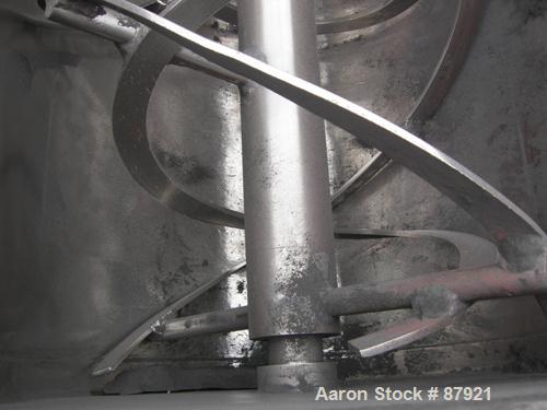 Used Robinson Double Spiral Ribbon Blender, Size 7, 44 Cubic Feet Working Capacity, Carbon Steel. Jacketed trough 30" wide x 96" long x approximately 35" deep, no rating. 5" diameter shaft, inner rib...