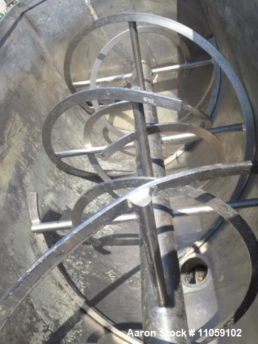 Used- Ribbon Blender, Approximately 150 Cubic Foot Stainless Steel. Trough has a carbon steel jacket rated 75 PSI at 320 deg...