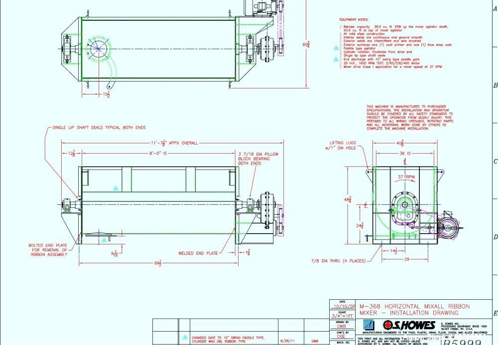 S. Howes Horizontal Mixall Double Ribbon Blender, Model M-368