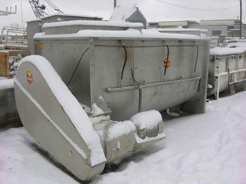 USED: Scott ribbon blender, model GHM5410, 156 cubic feet, 304 stainless steel. Non-jacketed trough 54" wide x 10' long. Outboard roller bearings, air purge seals. Top cover. 8" end bottom outlet. Ch...