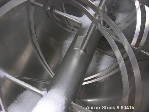 USED: Scott ribbon blender, model GHM5410, 156 cubic feet, 304 stainless steel. Non-jacketed trough 54" wide x 10' long. Outboard roller bearings, air purge seals. Top cover. 8" end bottom outlet. Ch...