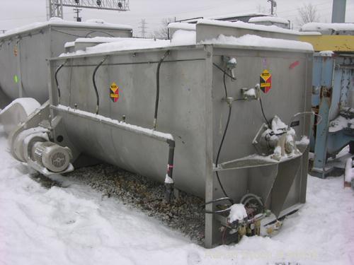 USED: Scott ribbon blender, model GHM5410, 156 cubic feet, 304 stainless steel. Non-jacketed trough 54" wide x 10' long. Outboard roller bearings, air purge seals. Top cover. 8" end bottom outlet. Ch...