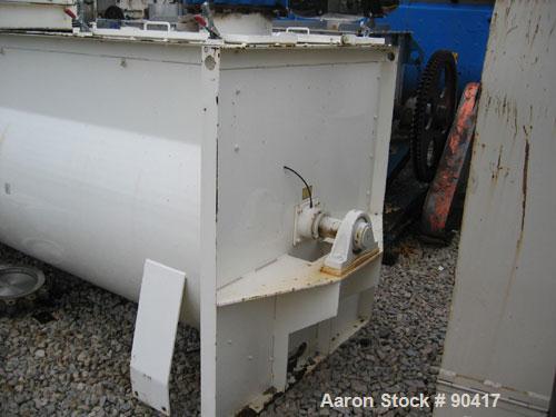 USED: Scott ribbon blender, model SHRM4810, 125 cubic feet, carbon steel. Non-jacketed trough 48" wide x 10' long. Outboard roller bearings, packing glands. Top cover. 10" end obttom outlet. Chain dr...