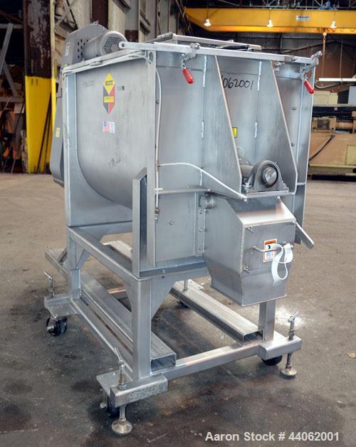 Used Scott Equipment Paddle/Ribbon Blender, Model SPRM304SS, 20 Cubic Feet Working Capacity, 304 Stainless Steel. Non-jacketed trough 31” wide x 48” long x approximately 36” deep. 4” Diameter shaft, ...