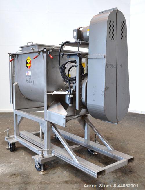 Used Scott Equipment Paddle/Ribbon Blender, Model SPRM304SS, 20 Cubic Feet Working Capacity, 304 Stainless Steel. Non-jacketed trough 31” wide x 48” long x approximately 36” deep. 4” Diameter shaft, ...