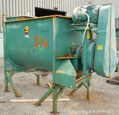 Used Scott Equipment Paddle/Ribbon Blender, model SPRM487, 99 cubic feet working capacity, carbon steel. Non-jacketed trough 48" wide x 84" long x approximately 52" deep. 7" diameter shaft. Single ri...