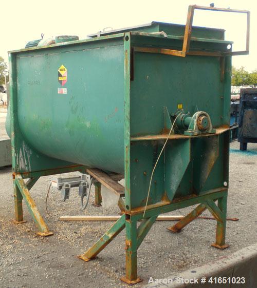 Used Scott Equipment Paddle/Ribbon Blender, model SPRM487, 99 cubic feet working capacity, carbon steel. Non-jacketed trough 48" wide x 84" long x approximately 52" deep. 7" diameter shaft. Single ri...