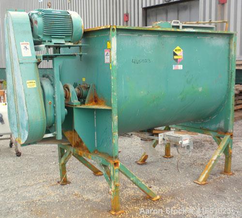 Used Scott Equipment Paddle/Ribbon Blender, model SPRM487, 99 cubic feet working capacity, carbon steel. Non-jacketed trough 48" wide x 84" long x approximately 52" deep. 7" diameter shaft. Single ri...