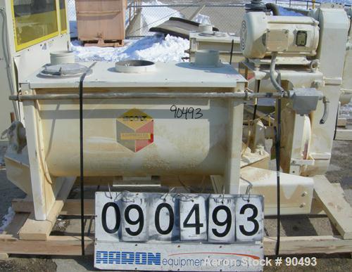 USED: Scott Equipment Co double spiral ribbon blender, model SRM183SS, 6 cubic feet, 304 stainless steel. Non-jacketed trough 18" wide x 36" long x approximately 20" deep. 2-1/2" diameter shaft, inne...