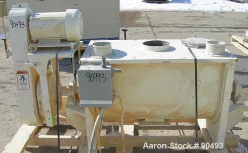 USED: Scott Equipment Co double spiral ribbon blender, model SRM183SS, 6 cubic feet, 304 stainless steel. Non-jacketed trough 18" wide x 36" long x approximately 20" deep. 2-1/2" diameter shaft, inne...