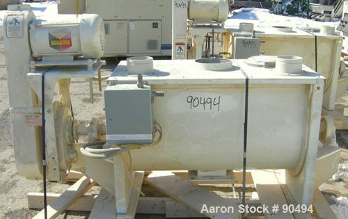 USED: Scott Equipment Co double spiral ribbon blender, model SRM183SS, 6 cubic feet, 304 stainless steel. Non-jacketed trough 18" wide x 36" long x approximately 20" deep. 2-1/2" diameter shaft, inne...