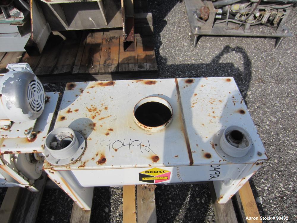 Used Scott Equipment Company Double Spiral Ribbon Blender, Model SRM183, 6 Cubic Feet, Carbon Steel. Non-jacketed trough 18" wide x 36" long x approximately 20" deep. 2-1/2" diameter shaft, inner rib...
