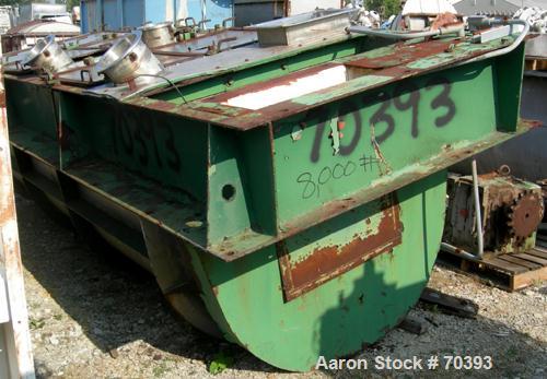 Used Sprout Waldron Ribbon/Paddle Blender, 150 Cubic Foot Working Capacity, 304 Stainless Steel. Non-jacketed trough 48" wide x 144" long x approximately 52" deep. 8" diameter shaft with a 2" wide x ...