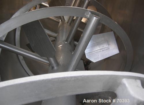 Used Sprout Waldron Ribbon/Paddle Blender, 150 Cubic Foot Working Capacity, 304 Stainless Steel. Non-jacketed trough 48" wide x 144" long x approximately 52" deep. 8" diameter shaft with a 2" wide x ...