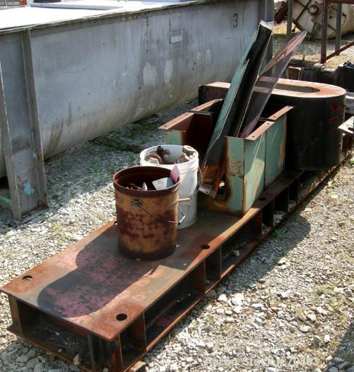 Used Sprout Waldron Ribbon/Paddle Blender, 150 Cubic Foot Working Capacity, 304 Stainless Steel. Non-jacketed trough 48" wide x 144" long x approximately 52" deep. 8" diameter shaft with a 2" wide x ...
