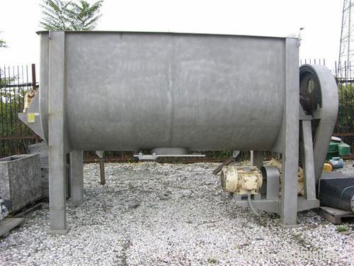Used Sprout Waldron Double Spiral Ribbon Blender, Model 14,000#, 267 cubic feet working capacity, stainless steel. Non- jacketed trough 60" wide x 144" long x approximately 65" deep. 10" diameter sha...