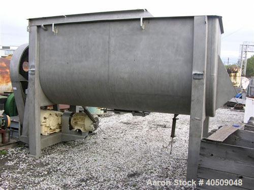 Used Sprout Waldron Double Spiral Ribbon Blender, Model 14,000#, 267 cubic feet working capacity, stainless steel. Non- jacketed trough 60" wide x 144" long x approximately 65" deep. 10" diameter sha...
