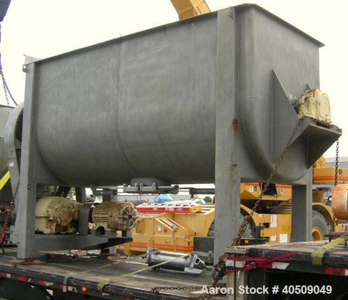 Used Sprout Waldron Double Spiral Ribbon Blender, Model 14,000#, 267 cubic feet working capacity, 304 stainless steel. Non- jacketed trough 60" wide x 144" long x approximately 65" deep. 10" diameter...