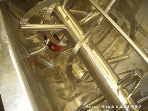 Used Sprout Waldron Double Spiral Ribbon Blender, Model 14,000#, 267 Cubic Feet Working Capacity, 304 Stainless Steel. Non- jacketed trough 60" wide x 144" long x approximately 65" deep. 10" diameter...