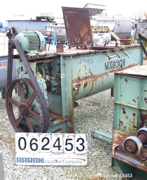 USED: Sprout Waldron double spiral ribbon blender, model B-21. 21 cu ft working capacity, carbon steel. Jacketed trough 24" wide x 80" long x approx 28" deep. 6" diameter shaft. Inner ribbon 2" wide ...