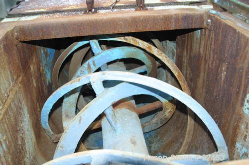 USED: Sprout Waldron double spiral ribbon blender, model B-21. 21 cu ft working capacity, carbon steel. Jacketed trough 24" wide x 80" long x approx 28" deep. 6" diameter shaft. Inner ribbon 2" wide ...