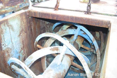 USED: Sprout Waldron double spiral ribbon blender, model B-21. 21 cu ft working capacity, carbon steel. Jacketed trough 24" wide x 80" long x approx 28" deep. 6" diameter shaft. Inner ribbon 2" wide ...